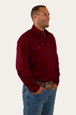 King River Mens Half Button Work Shirt - Burgundy