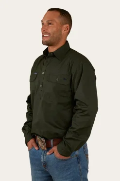 King River Mens Half Button Work Shirt - Cargo Khaki