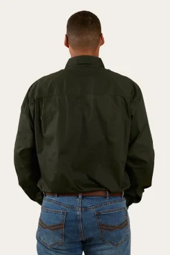 King River Mens Half Button Work Shirt - Cargo Khaki