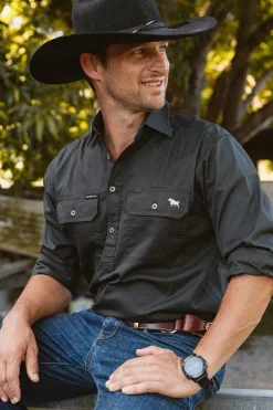 King River Mens Half Button Work Shirt - Charcoal