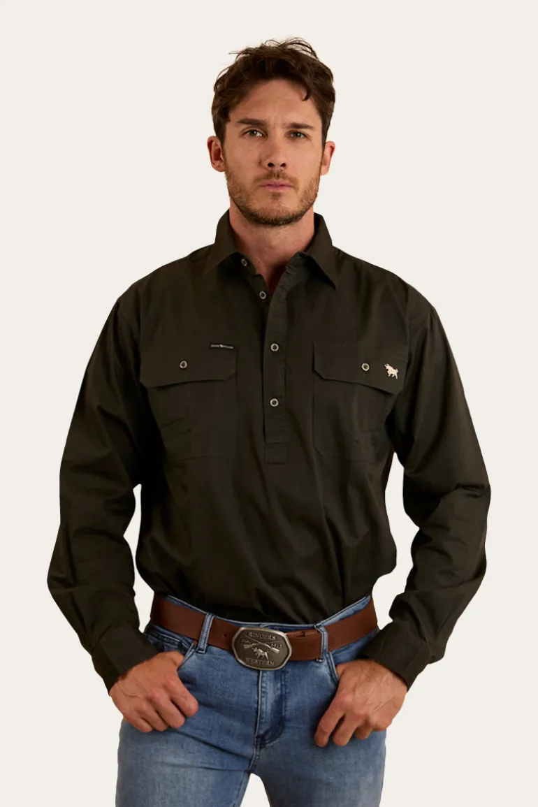 King River Mens Half Button Work Shirt - Charcoal