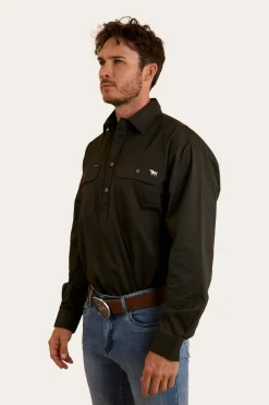 King River Mens Half Button Work Shirt - Charcoal