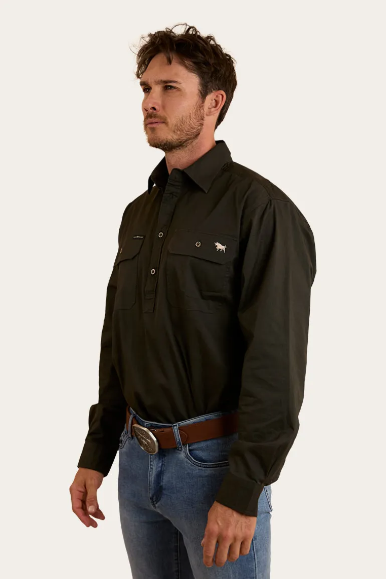 King River Mens Half Button Work Shirt - Charcoal