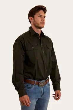 King River Mens Half Button Work Shirt - Charcoal