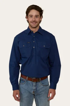 King River Mens Half Button Coolmax Work Shirt - Navy
