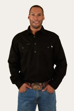 King River Mens Half Button Work Shirt - Black