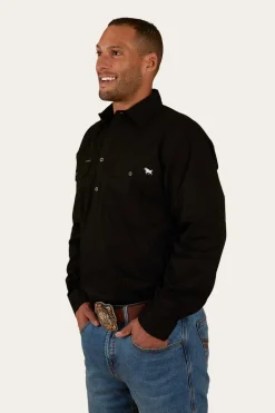 King River Mens Half Button Work Shirt - Black