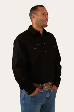 King River Mens Half Button Work Shirt - Black