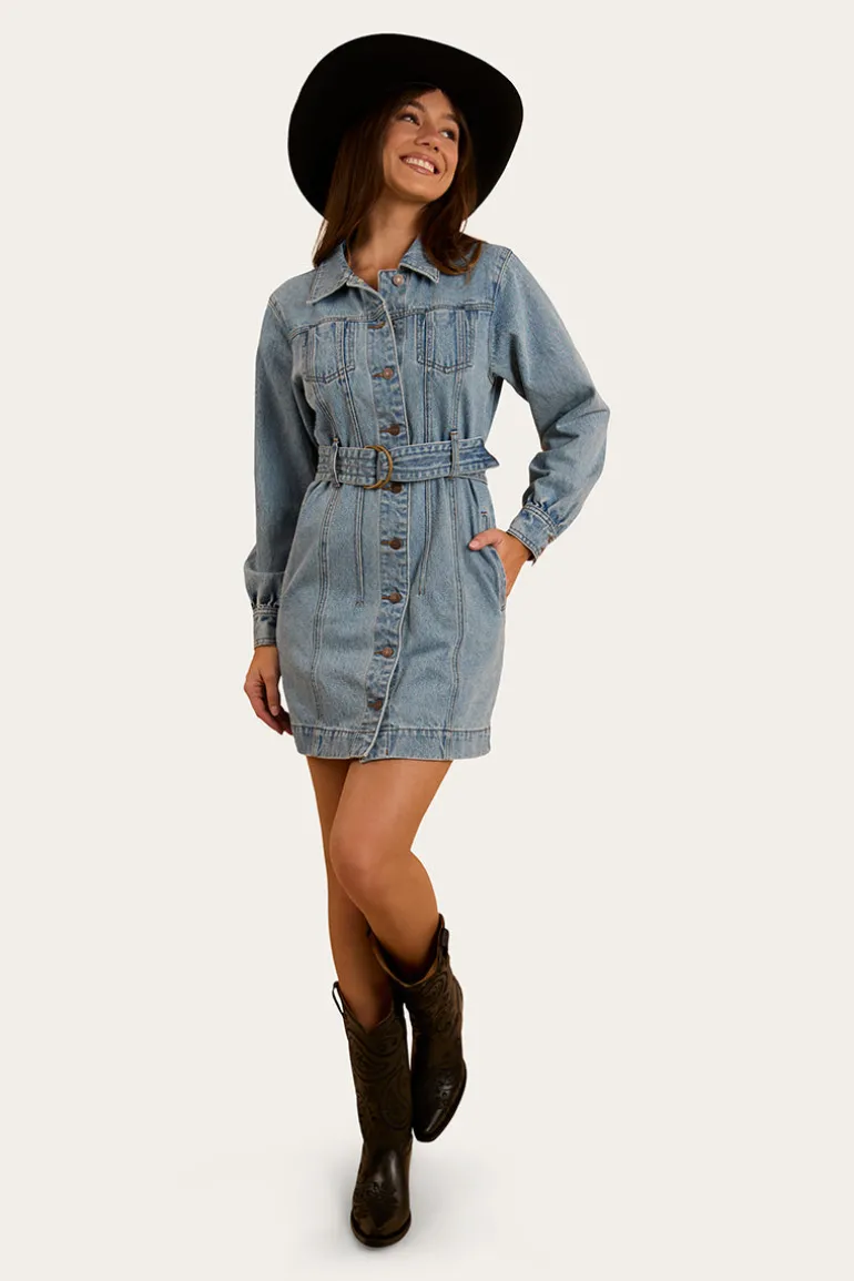 Korin Womens Mini Dress - Mid Wash Blue