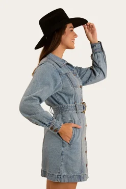 Korin Womens Mini Dress - Mid Wash Blue