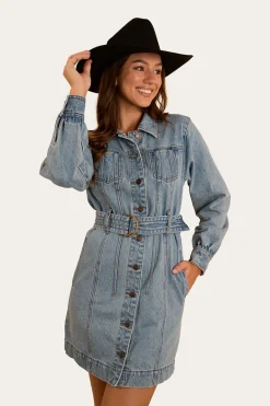 Korin Womens Mini Dress - Mid Wash Blue