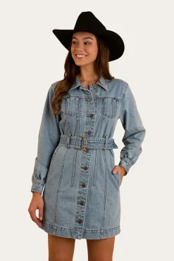 Korin Womens Mini Dress - Mid Wash Blue