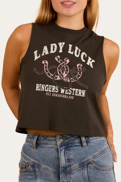 Lady Luck Cropped Muscle Tank - Charcoal