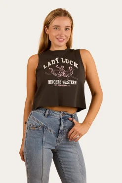 Lady Luck Cropped Muscle Tank - Charcoal