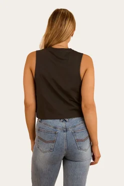 Lady Luck Cropped Muscle Tank - Charcoal