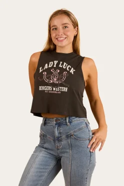 Lady Luck Cropped Muscle Tank - Charcoal