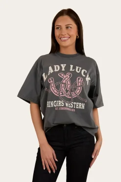 Lady Luck Womens Oversized T-Shirt - Washed Black
