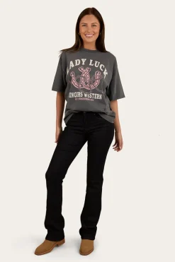 Lady Luck Womens Oversized T-Shirt - Washed Black