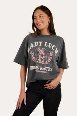 Lady Luck Womens Oversized T-Shirt - Washed Black