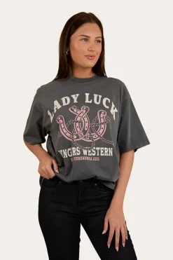 Lady Luck Womens Oversized T-Shirt - Washed Black