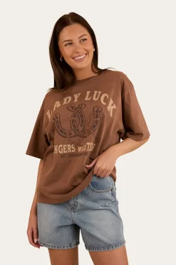 Lady Luck Womens Oversized T-Shirt - Washed Saddle Brown
