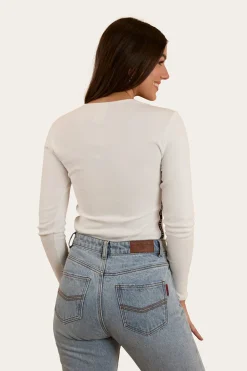 Laila Womens Long Sleeve Rib Top - White