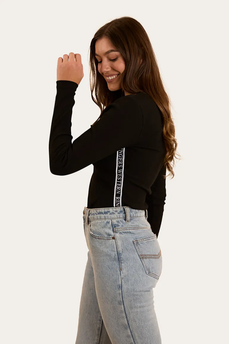 Laila Womens Long Sleeve Rib Top - Black
