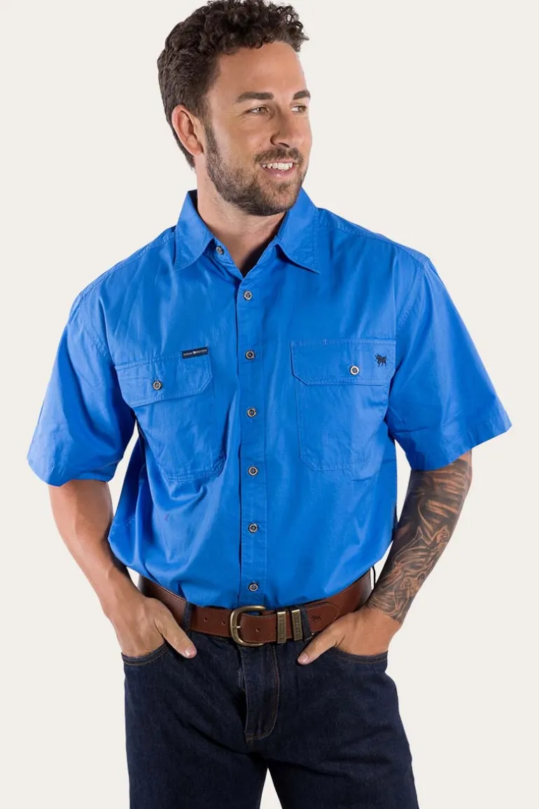 Lake Argyle Mens Short Sleeve Full Button Work Shirt - Blue