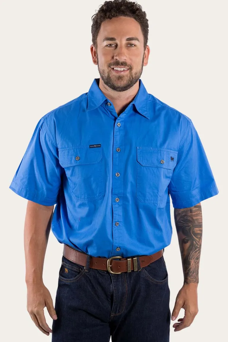 Lake Argyle Mens Short Sleeve Full Button Work Shirt - Blue
