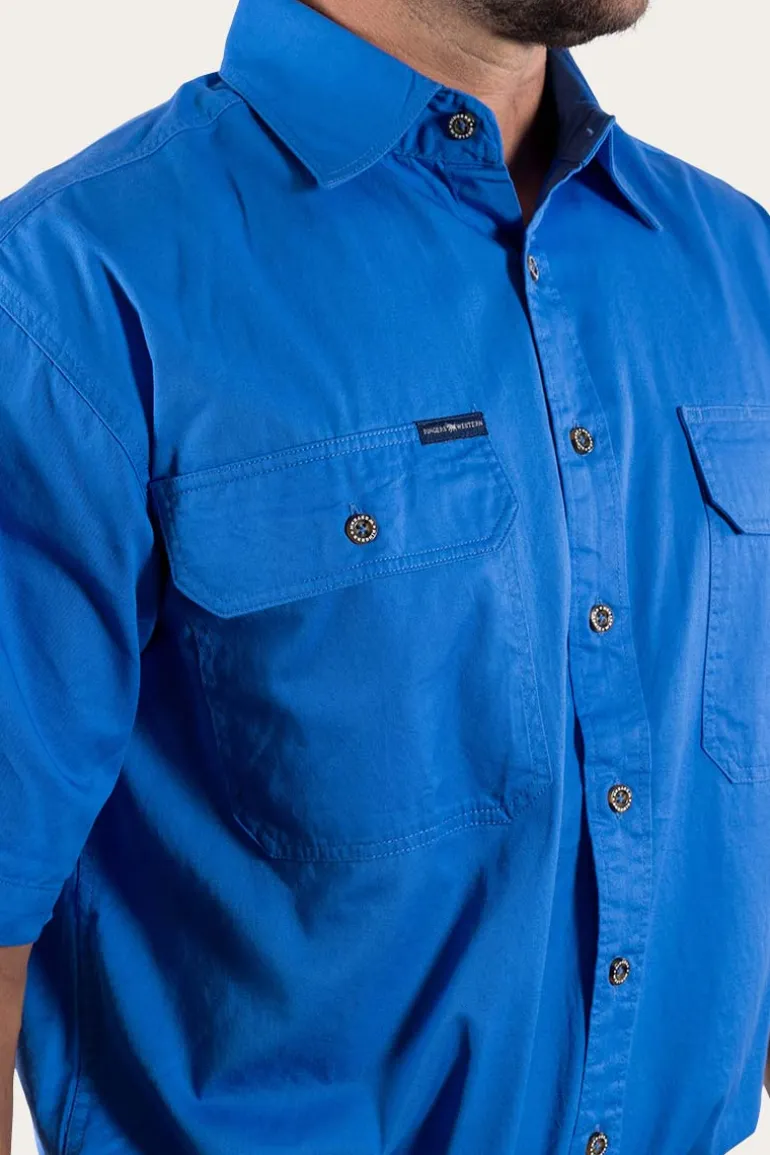 Lake Argyle Mens Short Sleeve Full Button Work Shirt - Blue