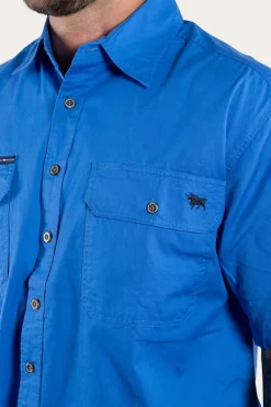 Lake Argyle Mens Short Sleeve Full Button Work Shirt - Blue