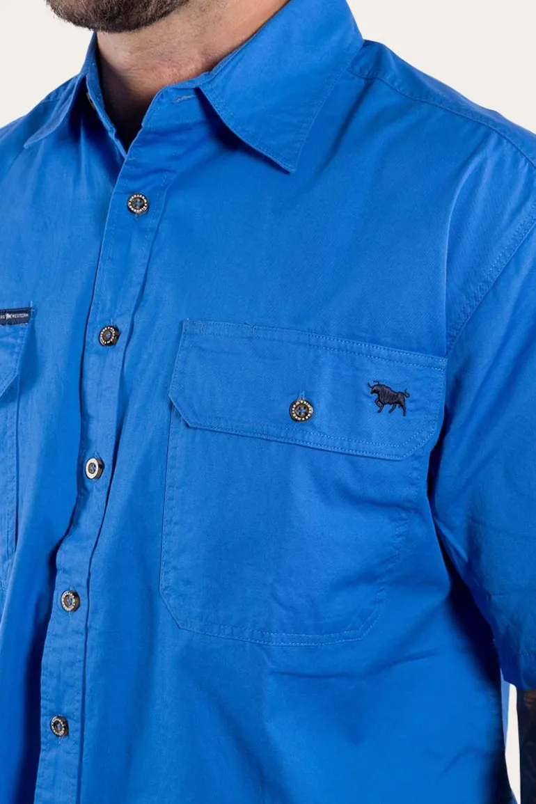 Lake Argyle Mens Short Sleeve Full Button Work Shirt - Blue