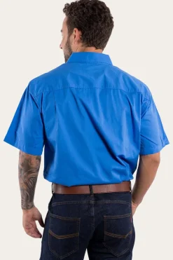 Lake Argyle Mens Short Sleeve Full Button Work Shirt - Blue