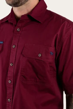 Lake Argyle Mens Short Sleeve Full Button Work Shirt - Burgundy