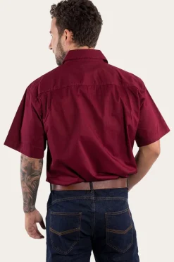 Lake Argyle Mens Short Sleeve Full Button Work Shirt - Burgundy