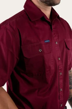 Lake Argyle Mens Short Sleeve Full Button Work Shirt - Burgundy
