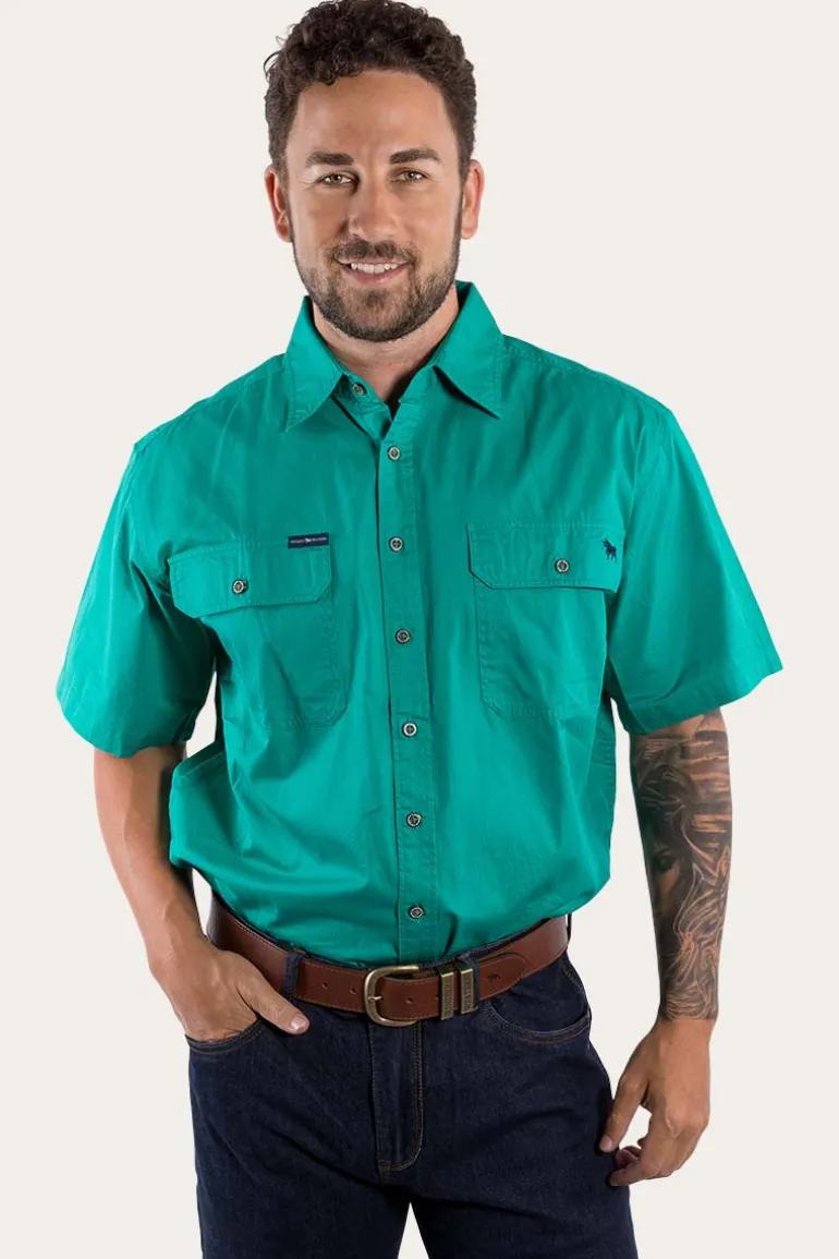 Lake Argyle Mens Short Sleeve Full Button Work Shirt - Green