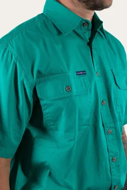 Lake Argyle Mens Short Sleeve Full Button Work Shirt - Green