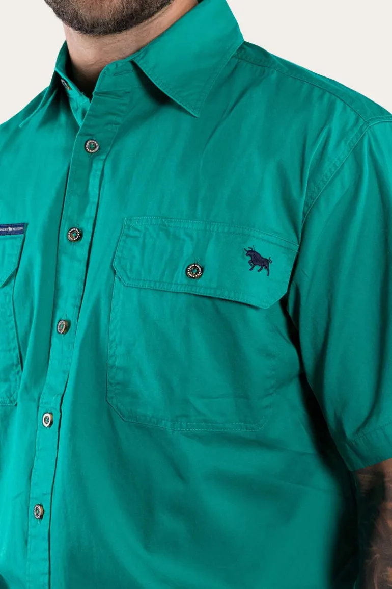 Lake Argyle Mens Short Sleeve Full Button Work Shirt - Green