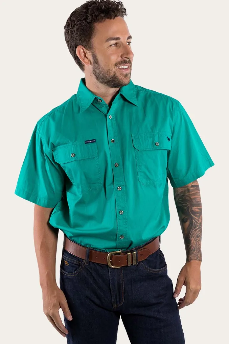 Lake Argyle Mens Short Sleeve Full Button Work Shirt - Green