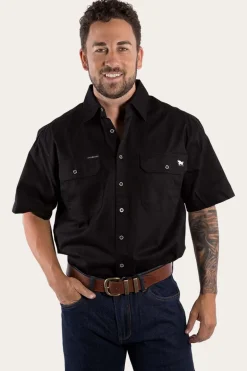 Lake Argyle Mens Short Sleeve Full Button Work Shirt - Black