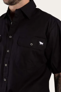Lake Argyle Mens Short Sleeve Full Button Work Shirt - Black
