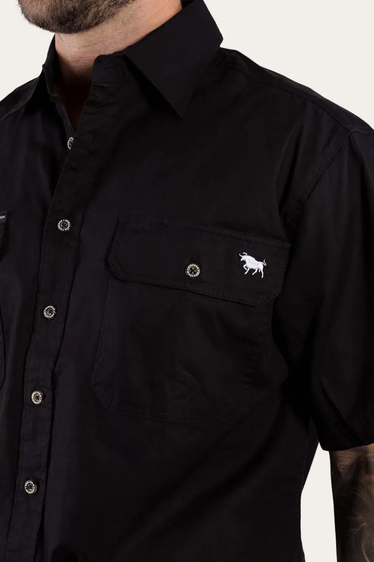 Lake Argyle Mens Short Sleeve Full Button Work Shirt - Black