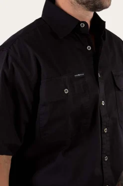 Lake Argyle Mens Short Sleeve Full Button Work Shirt - Black