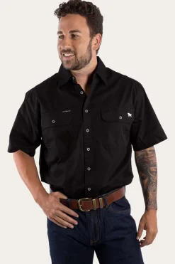 Lake Argyle Mens Short Sleeve Full Button Work Shirt - Black