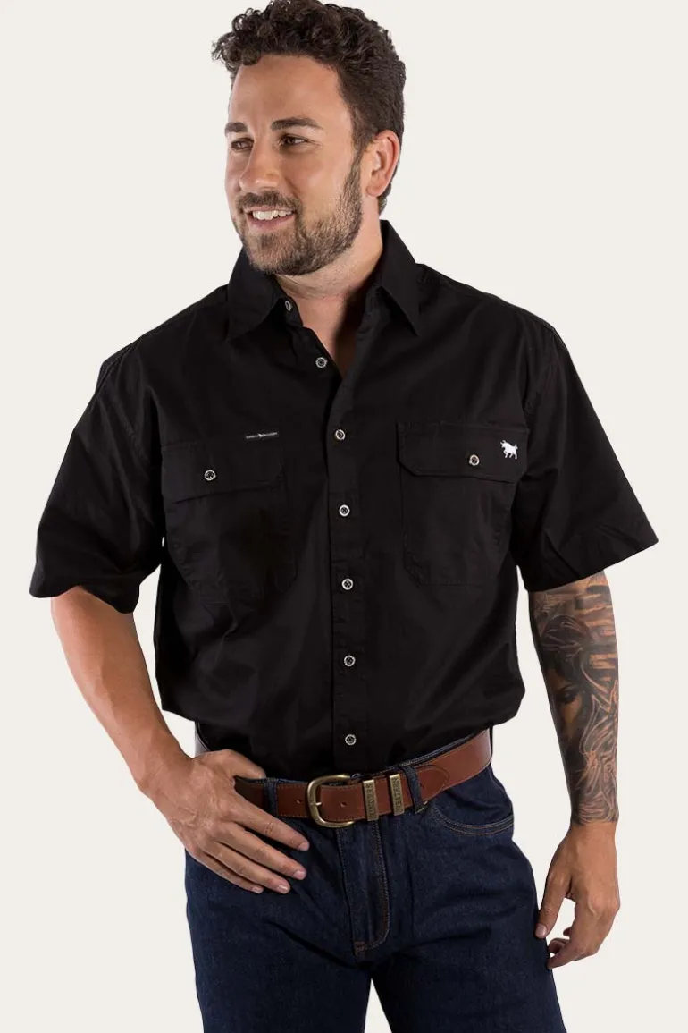 Lake Argyle Mens Short Sleeve Full Button Work Shirt - Black