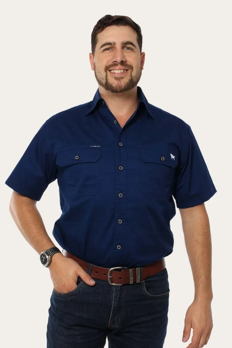 Lake Argyle Mens Short Sleeve Full Button Work Shirt - Navy