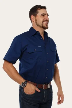 Lake Argyle Mens Short Sleeve Full Button Work Shirt - Navy