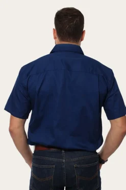 Lake Argyle Mens Short Sleeve Full Button Work Shirt - Navy