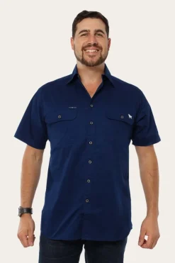 Lake Argyle Mens Short Sleeve Full Button Work Shirt - Navy
